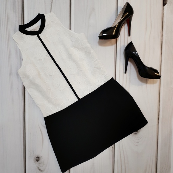 LOFT Dresses & Skirts - LOFT Ivory & Black Colour Block Mini Dress Petite
